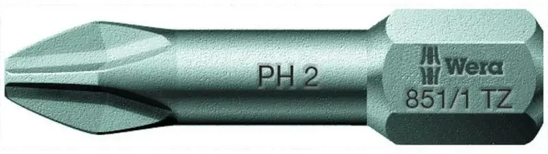 Wera 056510 Bit PH 2 - 851/1 TZ. Šroubovací bit 1/4 Hex, 25 mm pro křížové šrouby Phillips (W05056510001) Vysoce Kvalitní
