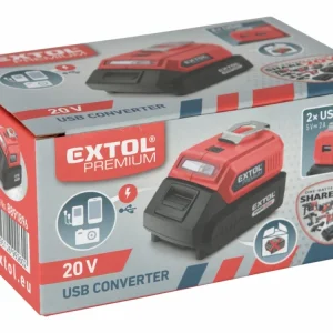 Značkový EXTOL PREMIUM nabíječka aku pro USB zařízení, se světlem, SHARE20V, bez baterie, 5V/2A