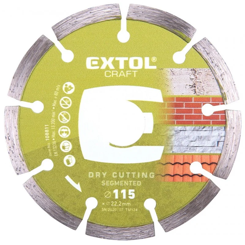 Značkový EXTOL CRAFT kotouč diamantový řezný 115x22,2mm SEGMENTOVÝ - suché řezání 108811