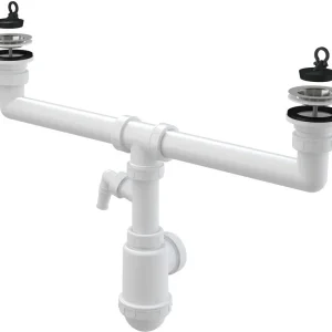 Akční Cena ALCAPLAST Sifon pro dvoudřez s nerezovými mřížkami průměr 70mm a přípojkou A449P