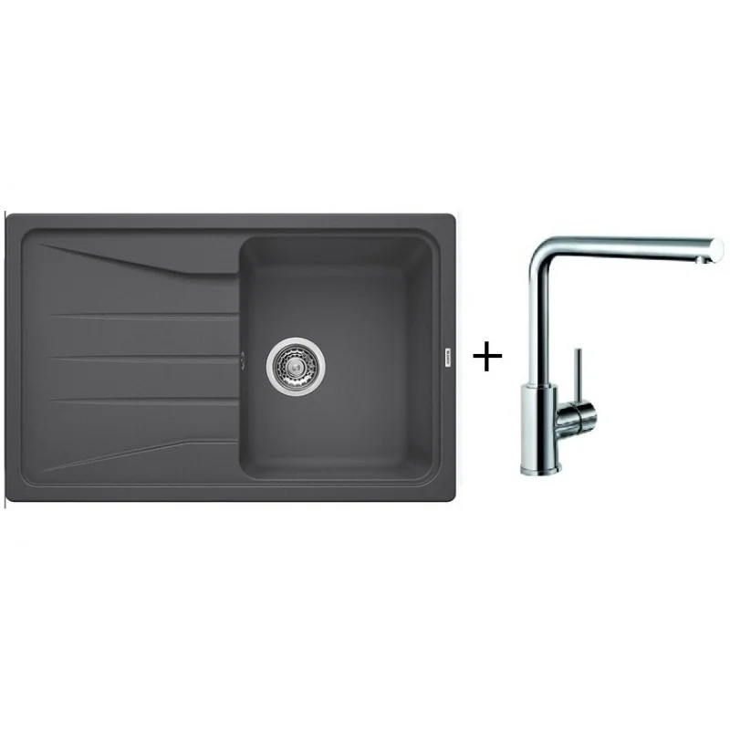 Značkový BLANCO Set dřez SONA 45 S Silgranit šedá skála + baterie MILA chrom