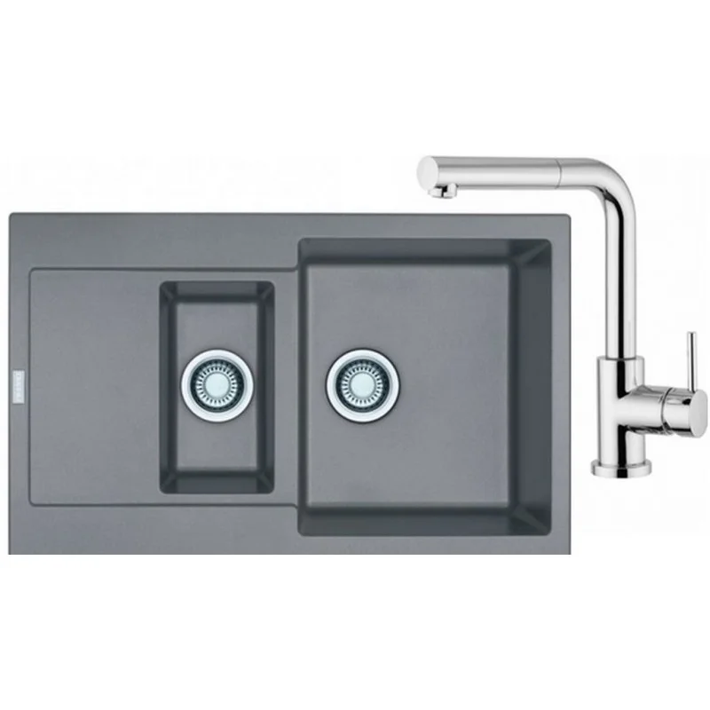 Akční Cena Franke SET G12 granitový dřez MRG 651-78 šedý kámen + baterie chrom FN 0147 114.0253.368