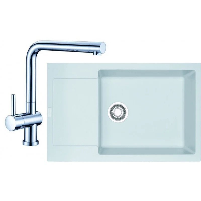 Zlevněný Franke SET G75 granitový dřez MRG 611-78 BB bílý led + baterie Samoa chrom 114.0365.423