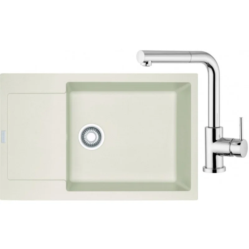 Zlevněný Franke SET G76 granitový dřez MRG 611-78 BB vanilka +baterie FN 0147 chrom 114.0365.686