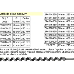 Značkový Vrták do dřeva hadovitý samostatný8x450mm