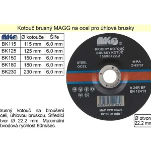 Akce Kotouč brusný na ocel MAGG 115x6