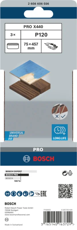 3x Brusný pás Bosch PRO X440 75 x 457 mm G120 2608606036 Doprava Zdarma