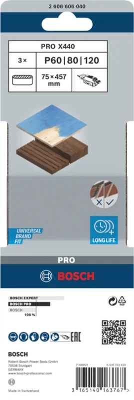 3x Brusný pás Bosch PRO X440 75 x 457 mm sada G60/80/100 Nejprodávanější