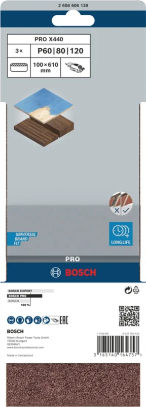 3x Brusný pás Bosch PRO X440 100 x 610 mm sada G60/80/100 Speciální Cena
